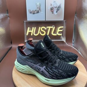 Asics Black and Gray Athletic Shoes with Light Green Sole